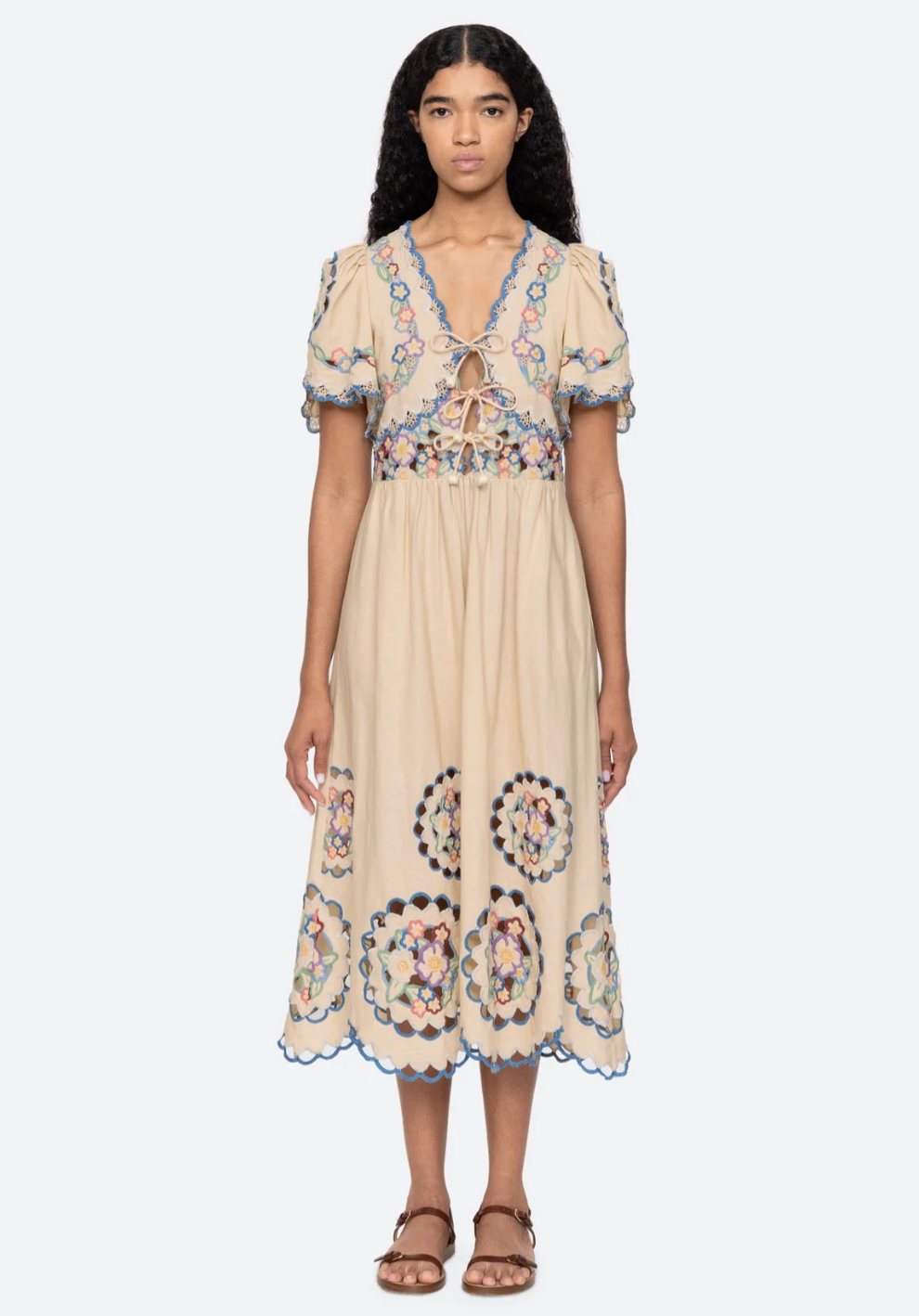 MELINDA EMB S/SLV DRESS