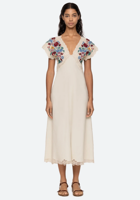 KATHARINE EMBROIDER VNECK DRESS