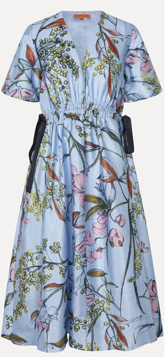 V NECK TIE MIDI DRESS